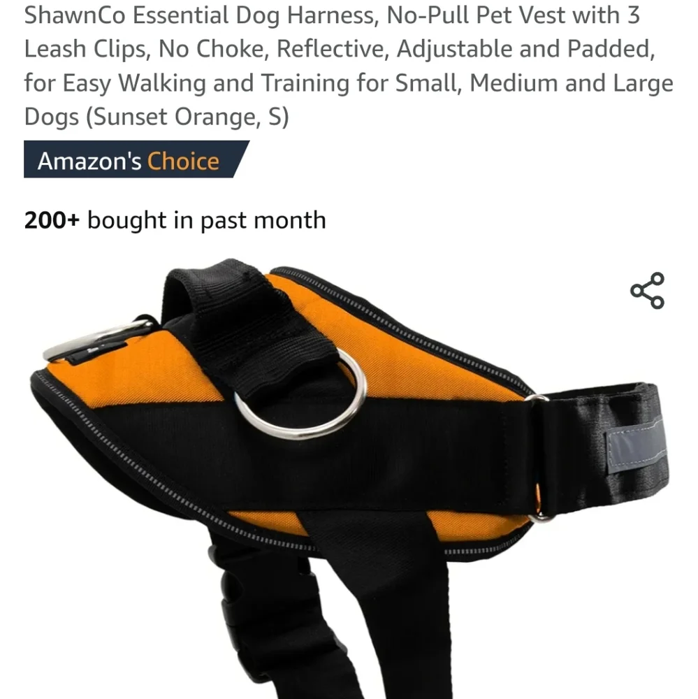 ShawnCo Essential Dog Harness no pull pet Vest with 3 Leach Clips No Choke new